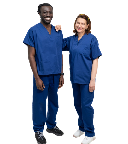 Medical Health Scrubs Royal Blue Short Sleeve V neck Top Unisex Men/Women