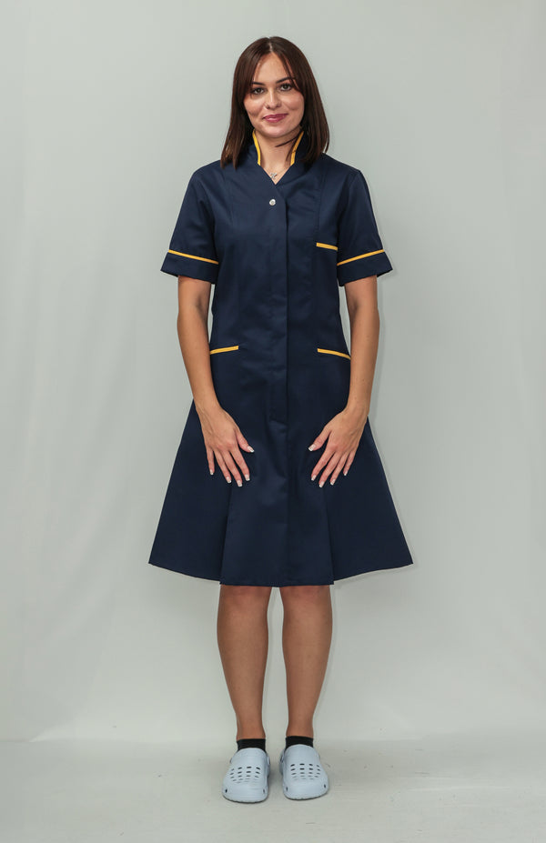 Nurses Dress Mandarin Collar Yellow Piping Upcycled Medical Limited Nurses Dress Mandarin Collar Yellow Piping Upcycled Medical Limited