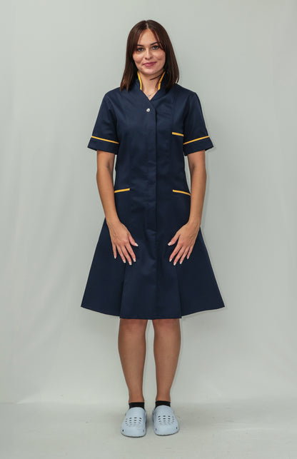 Nurses Dress Mandarin Collar Yellow Piping