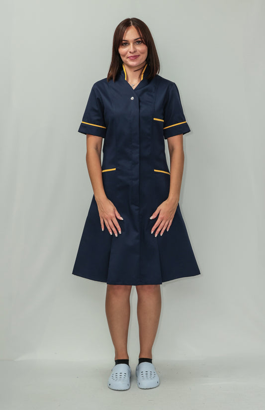 Nurses Dress Mandarin Collar Yellow Piping