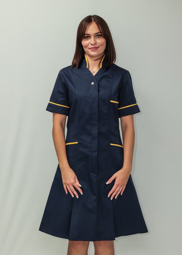 Nurses Dress Mandarin Collar Yellow Piping Upcycled Medical Limited Nurses Dress Mandarin Collar Yellow Piping Upcycled Medical Limited