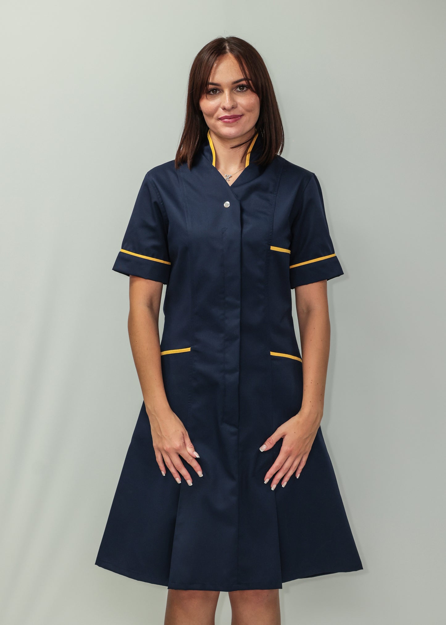 Nurses Dress Mandarin Collar Yellow Piping