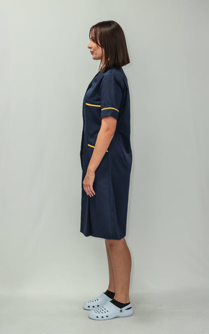 Nurses Dress Mandarin Collar Yellow Piping