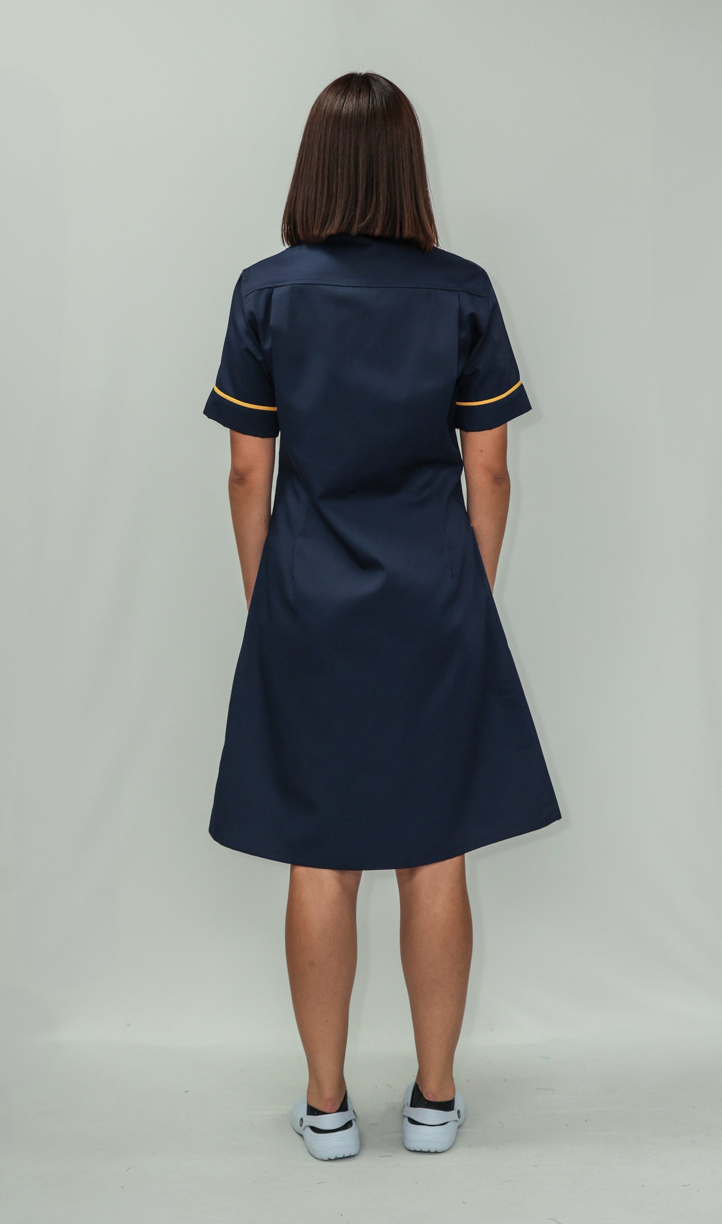 Nurses Dress Mandarin Collar Yellow Piping