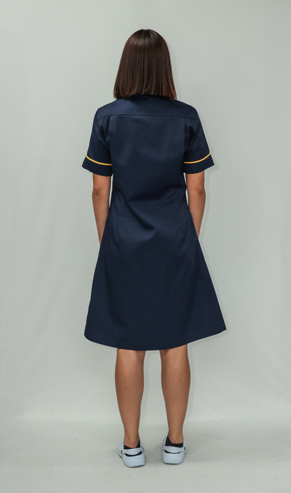 Nurses Dress Mandarin Collar Yellow Piping