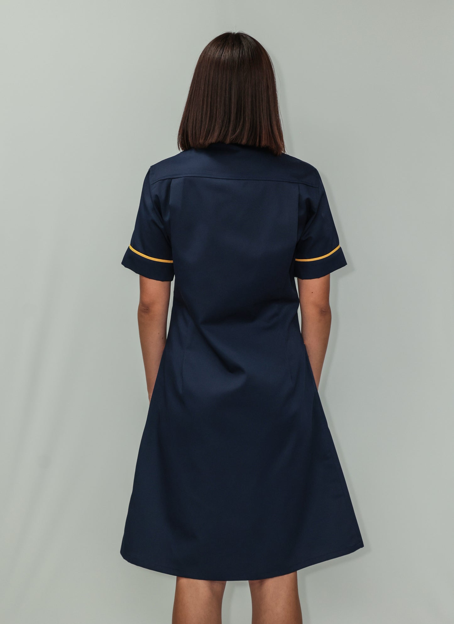 Nurses Dress Mandarin Collar Yellow Piping