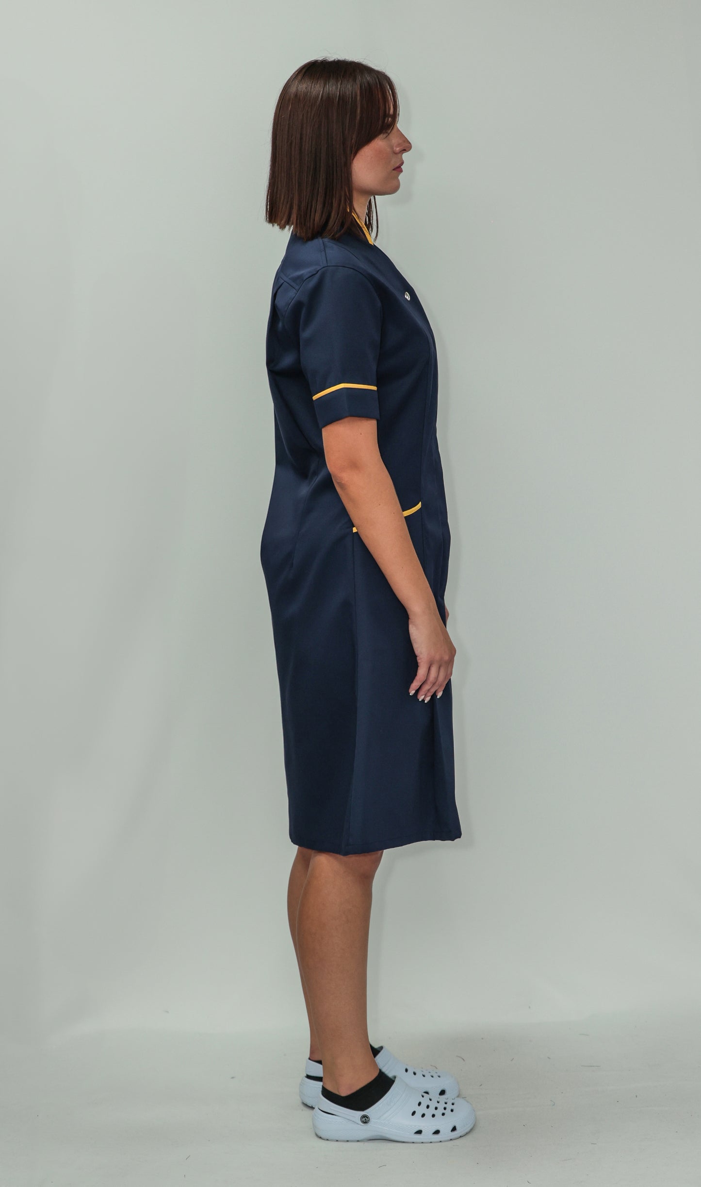 Nurses Dress Mandarin Collar Yellow Piping