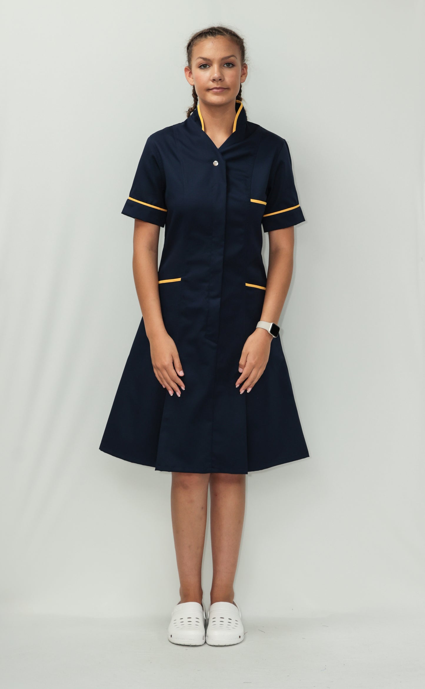 Nurses Dress Mandarin Collar Yellow Piping