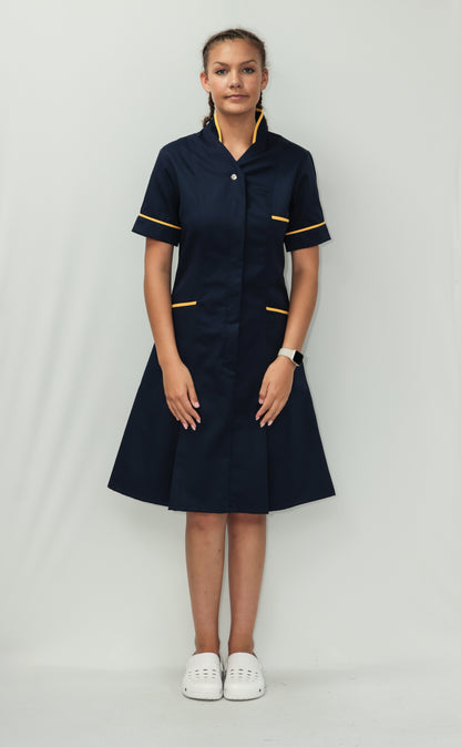 Nurses Dress Mandarin Collar Yellow Piping