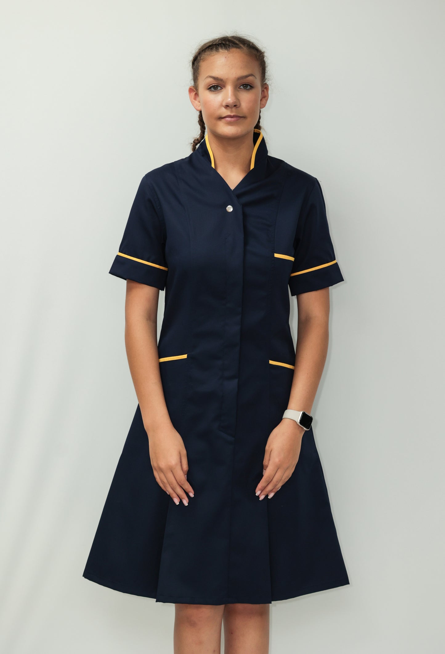 Nurses Dress Mandarin Collar Yellow Piping