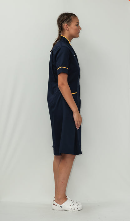 Nurses Dress Mandarin Collar Yellow Piping