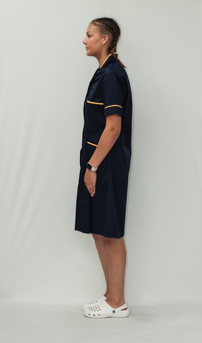Nurses Dress Mandarin Collar Yellow Piping