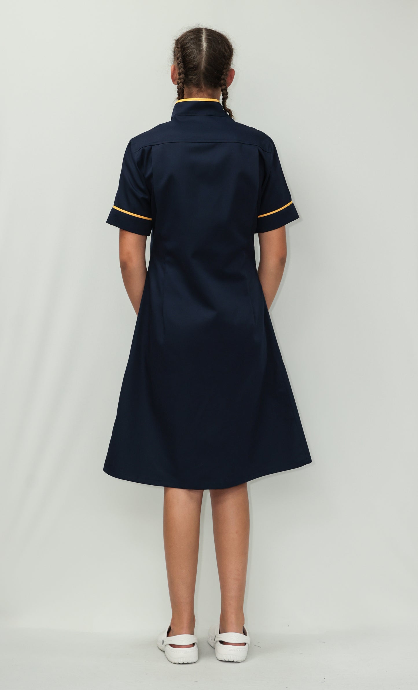 Nurses Dress Mandarin Collar Yellow Piping