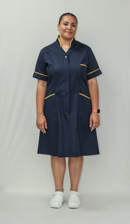 Nurses Dress Mandarin Collar Yellow Piping