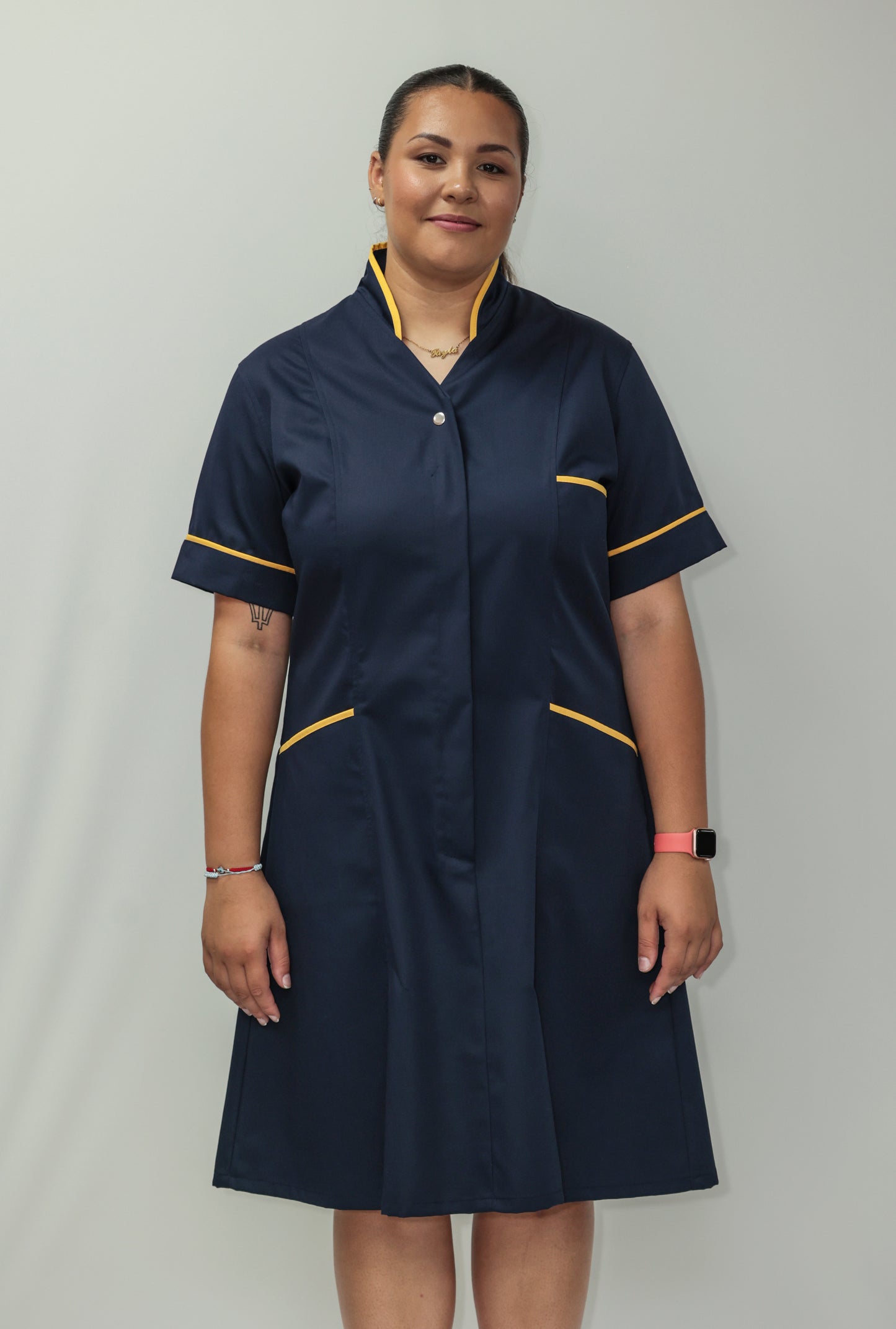 Nurses Dress Mandarin Collar Yellow Piping