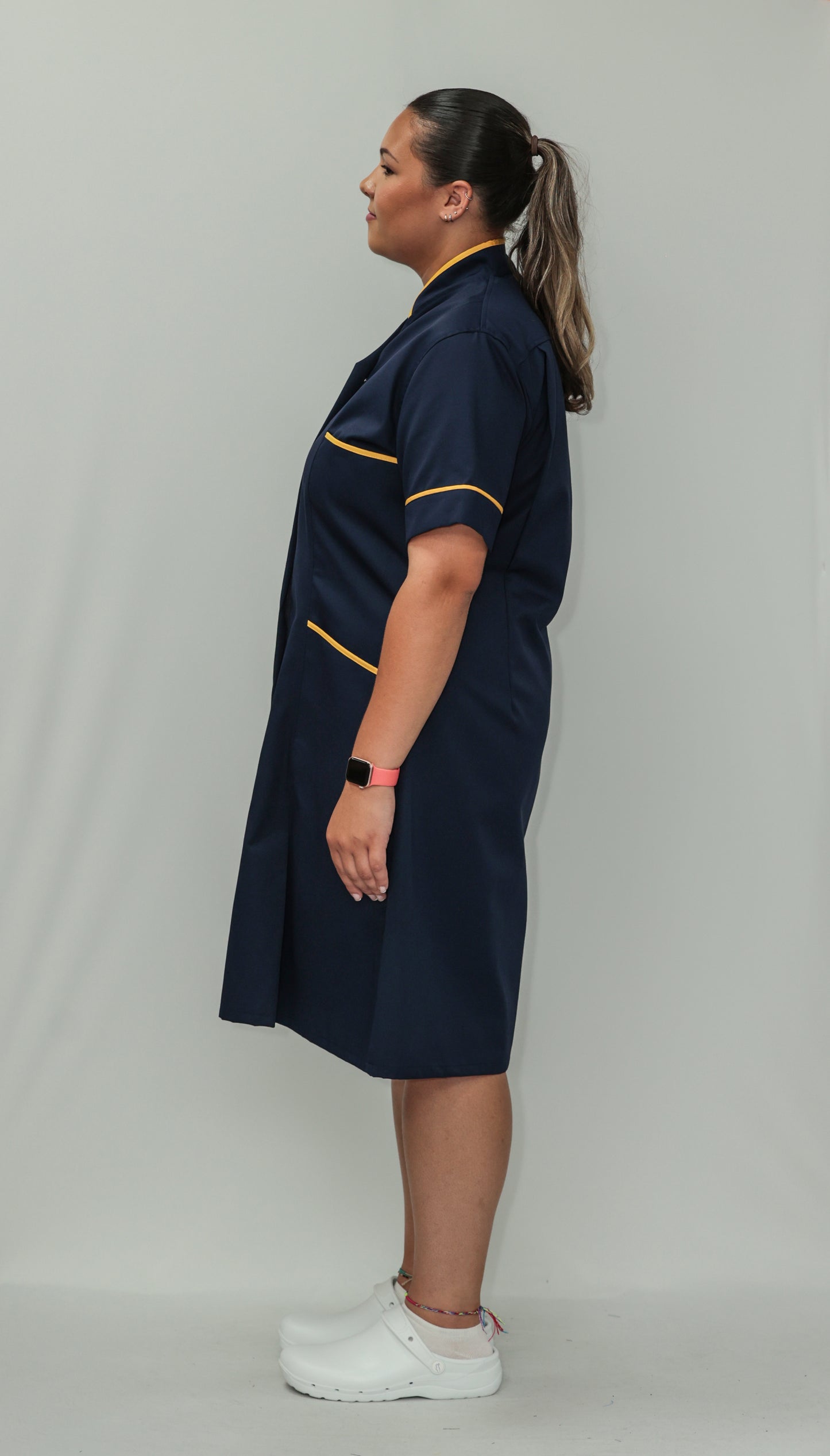 Nurses Dress Mandarin Collar Yellow Piping