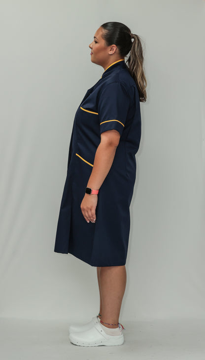Nurses Dress Mandarin Collar Yellow Piping