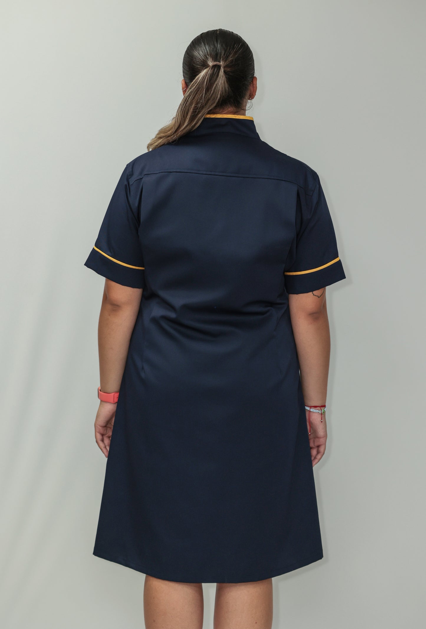 Nurses Dress Mandarin Collar Yellow Piping