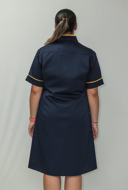 Nurses Dress Mandarin Collar Yellow Piping