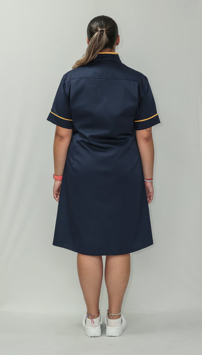 Nurses Dress Mandarin Collar Yellow Piping