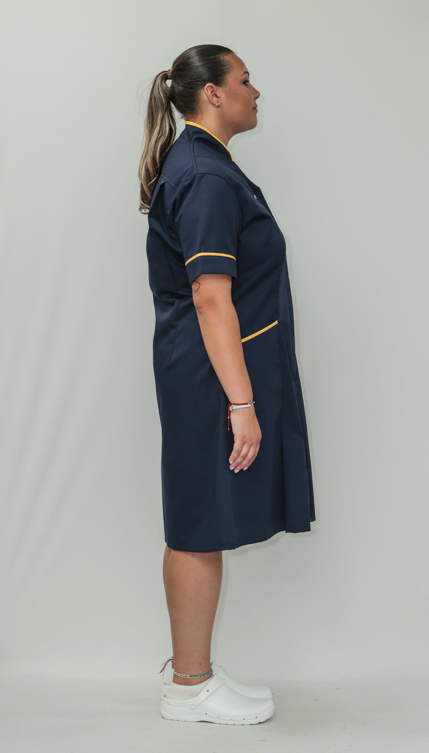 Nurses Dress Mandarin Collar Yellow Piping