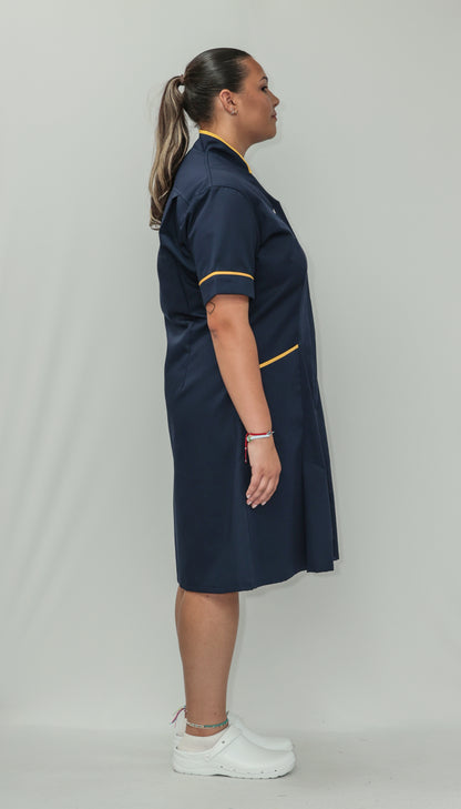 Nurses Dress Mandarin Collar Yellow Piping