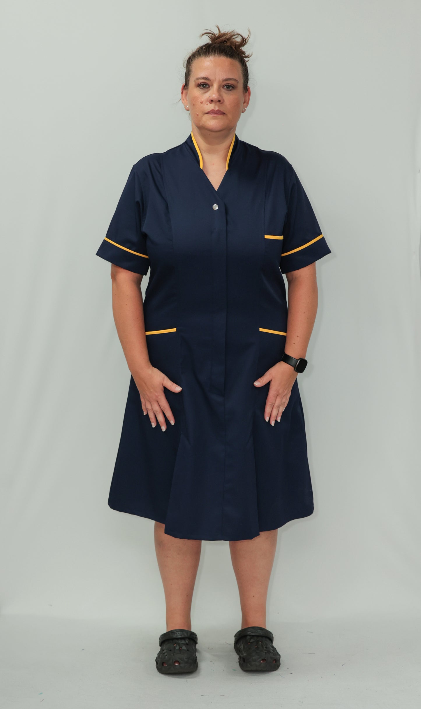 Nurses Dress Mandarin Collar Yellow Piping