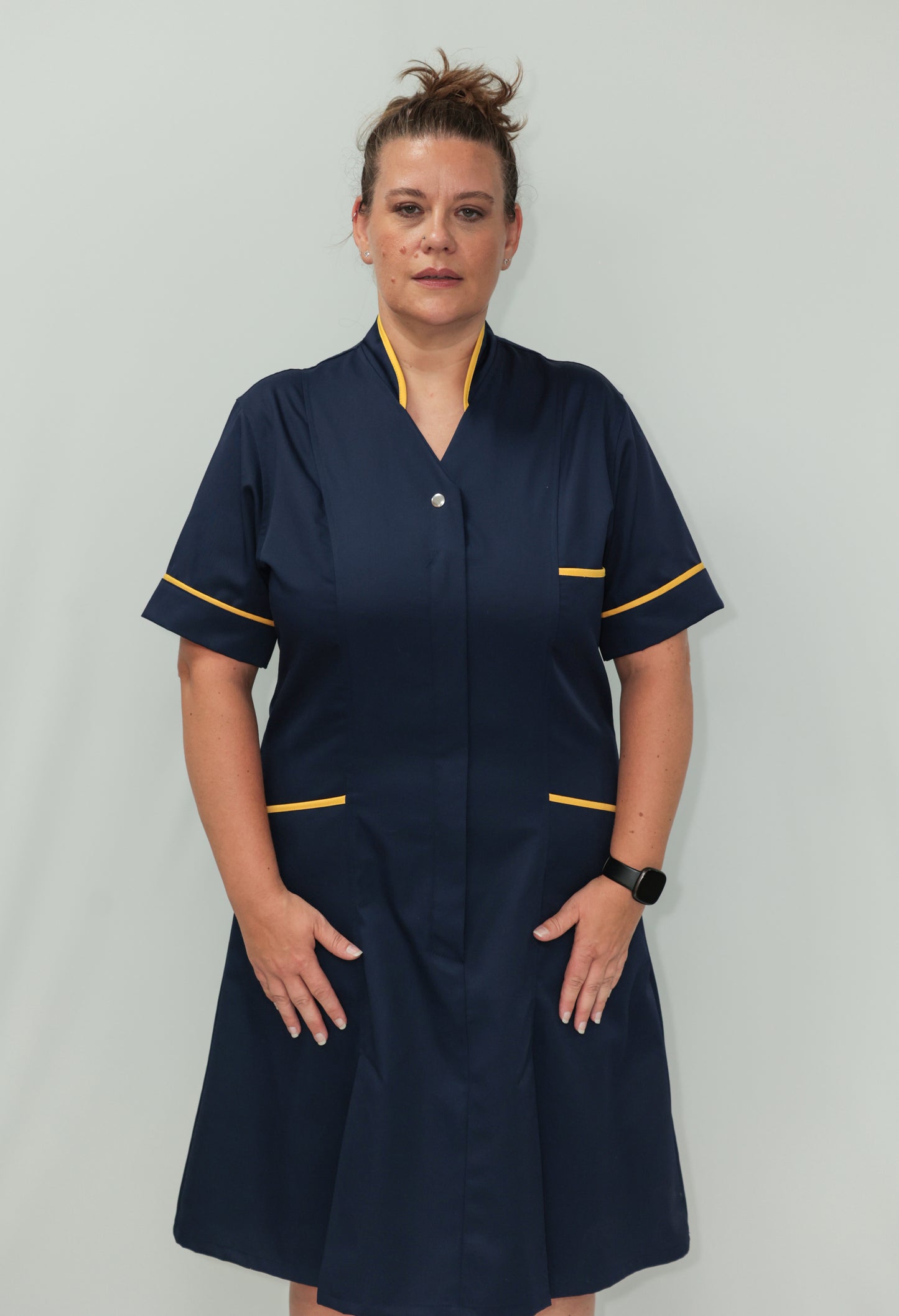 Nurses Dress Mandarin Collar Yellow Piping