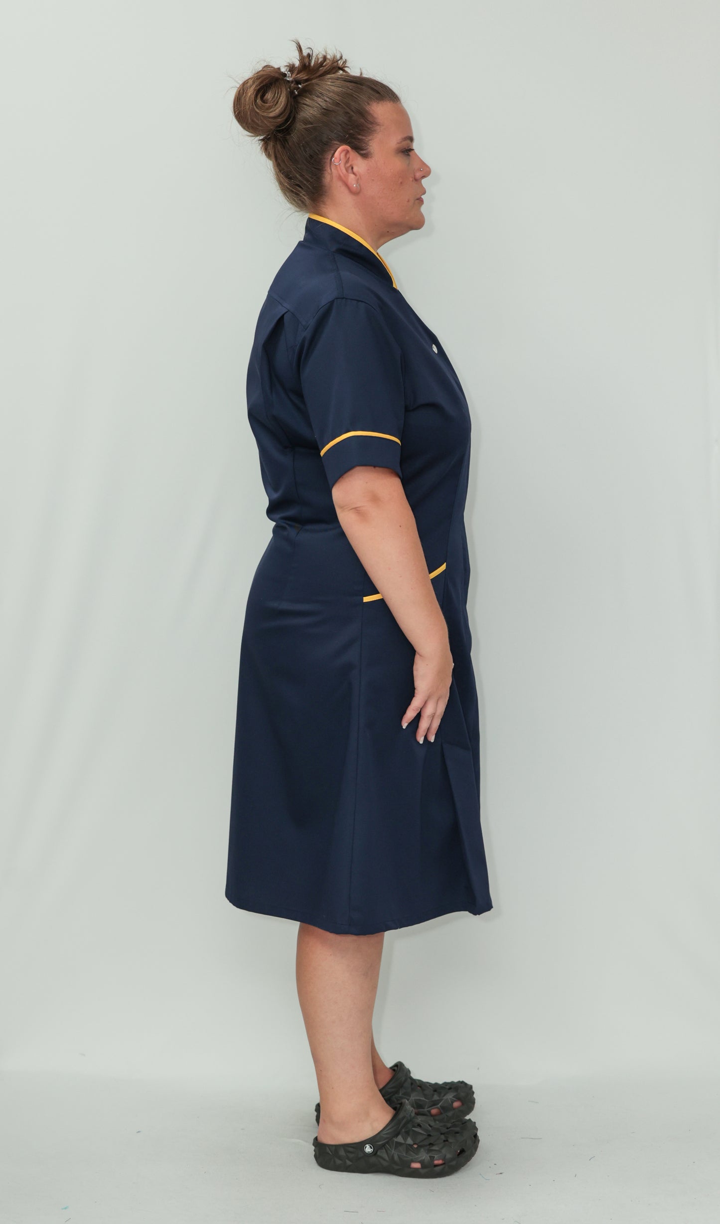 Nurses Dress Mandarin Collar Yellow Piping