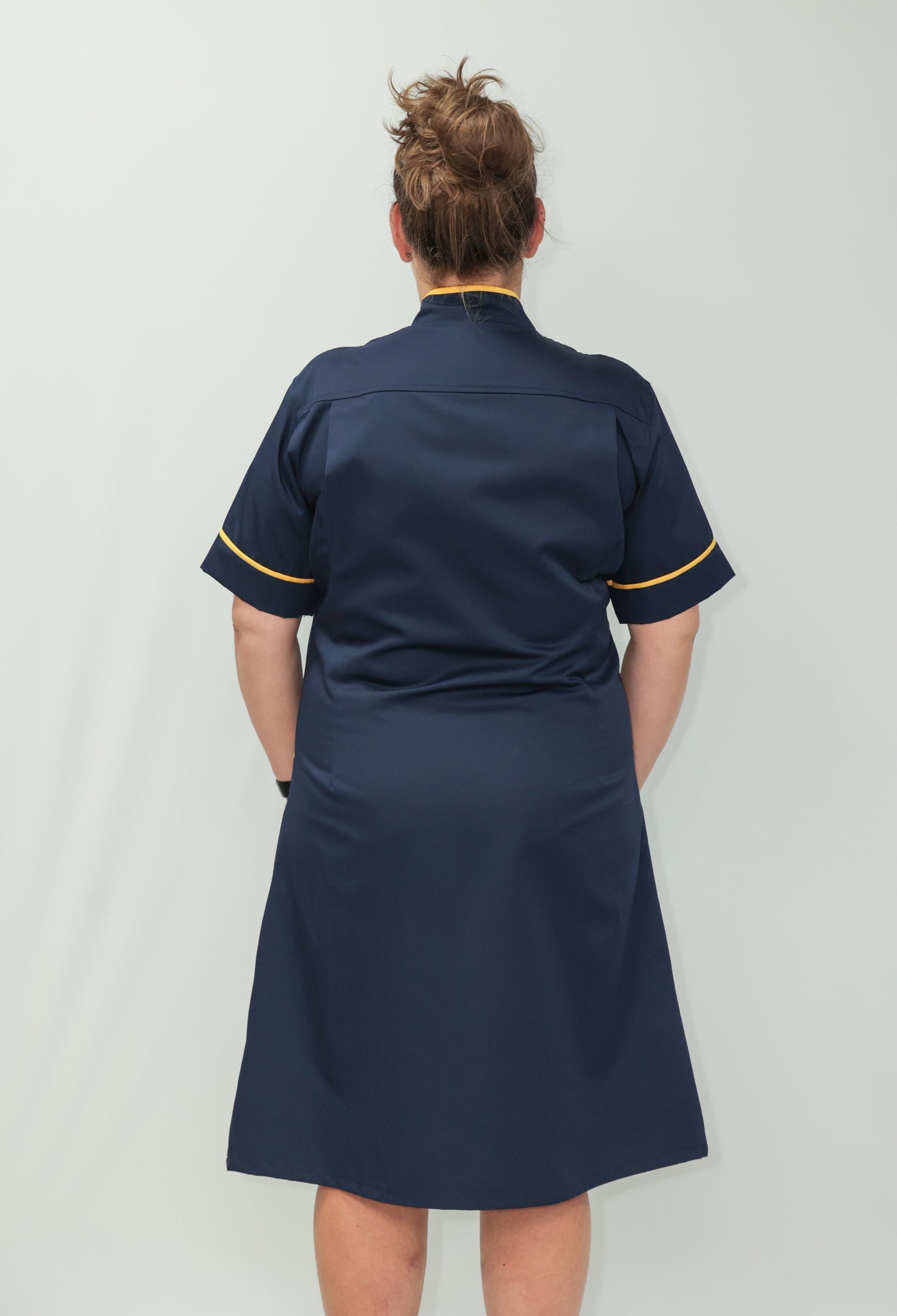 Nurses Dress Mandarin Collar Yellow Piping