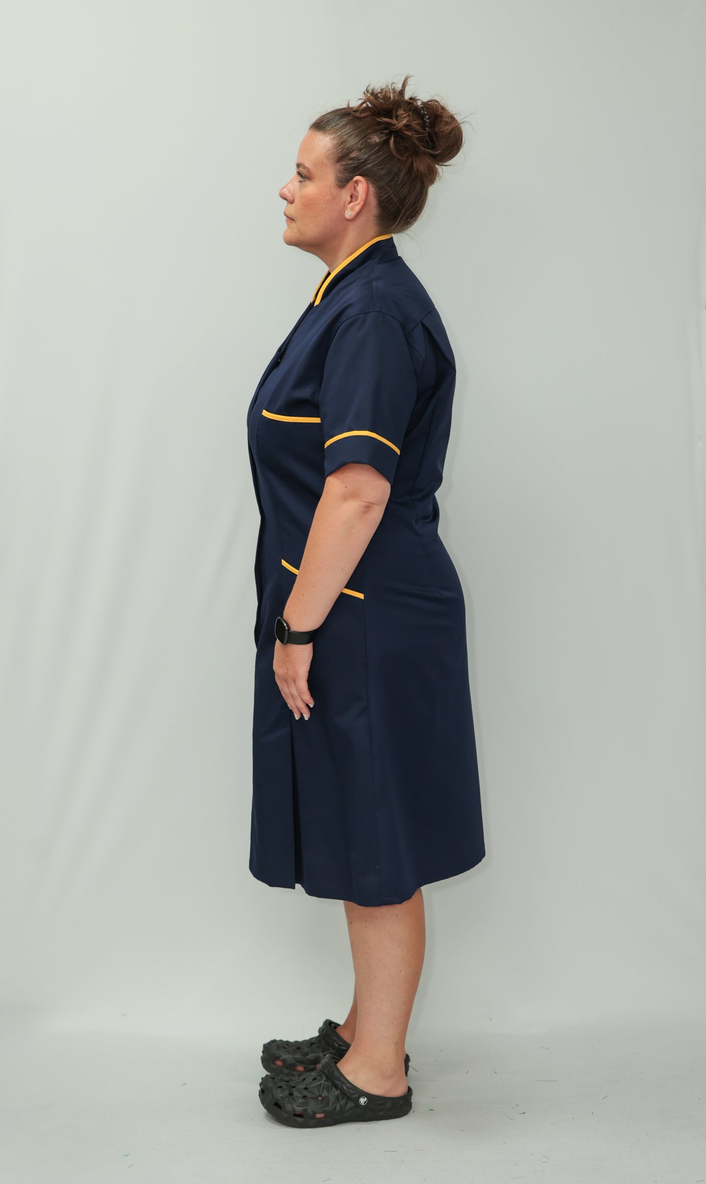 Nurses Dress Mandarin Collar Yellow Piping