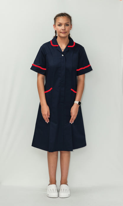 Nurses Dress Classic Collar w/Red Piping & Zip