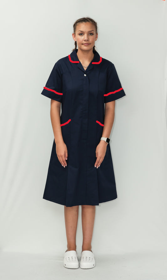 Nurses Dress Classic Collar w/Red Piping & Zip